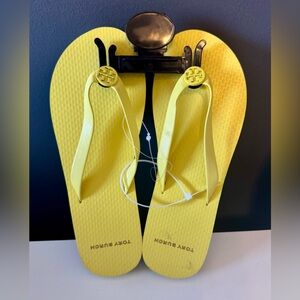 Tory Burch Flip Flop Sandals Brand New. Yellow medallion leather straps. Size 5.